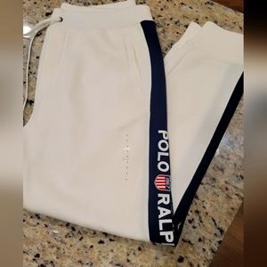 White and Navy Blue Mens Polo Cotton Joggers